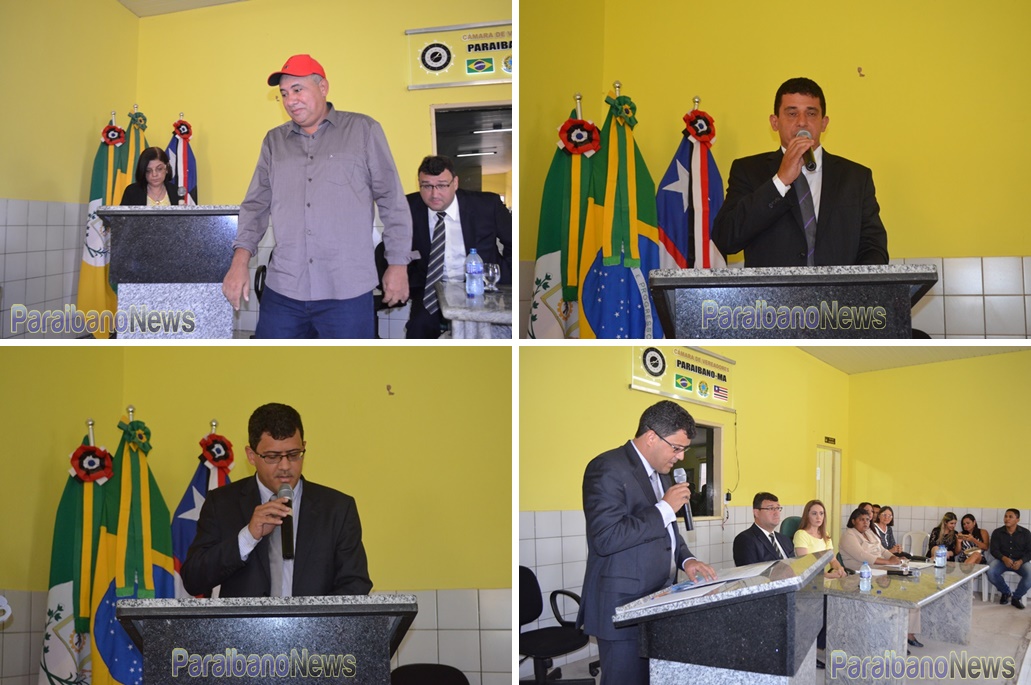 Zé Hélio, Vereadores Murilo e João durante discursos.